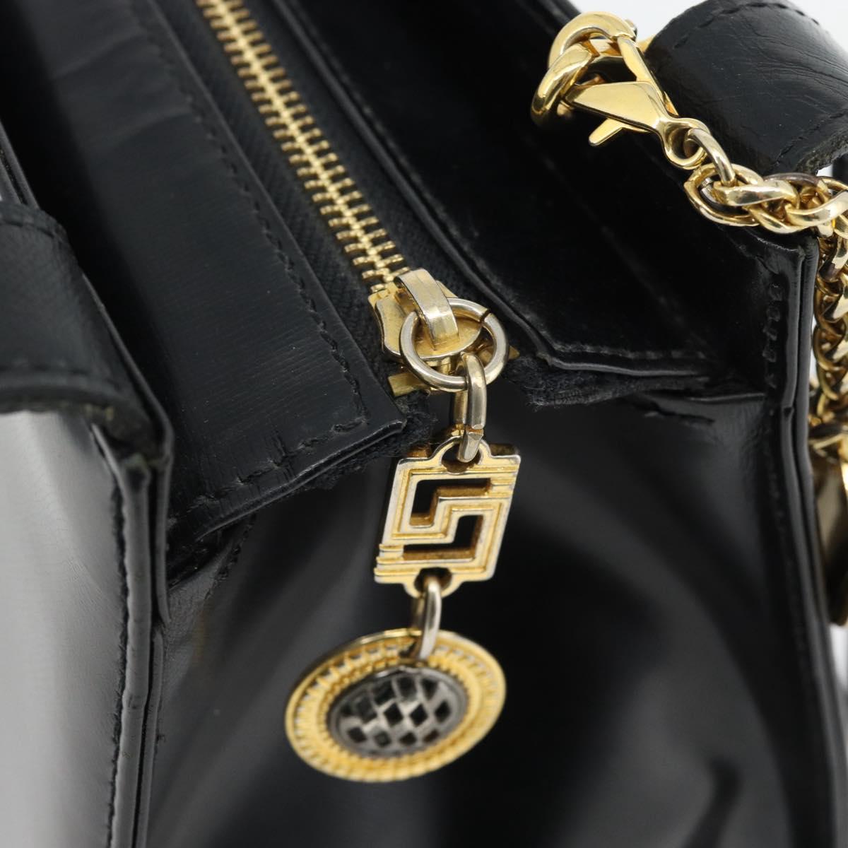 Gianni Versace Shoulder Bag Leather Black Gold Auth ka4376A