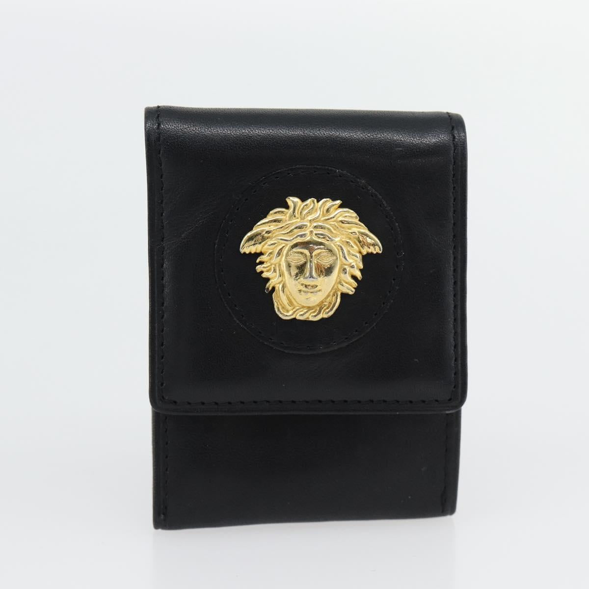 Gianni Versace Shoulder Bag Leather Black Gold Auth ka4376A