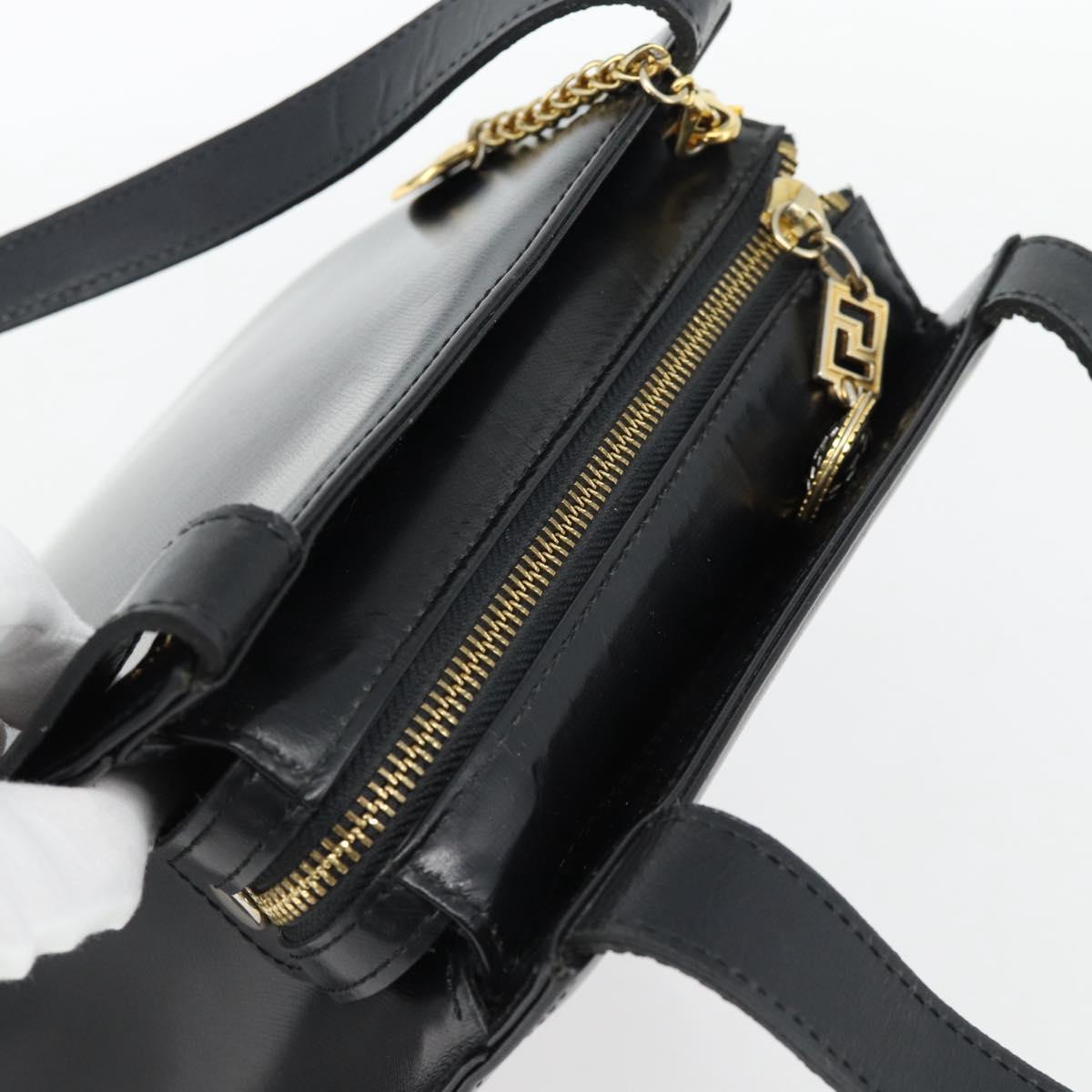Gianni Versace Shoulder Bag Leather Black Gold Auth ka4376A