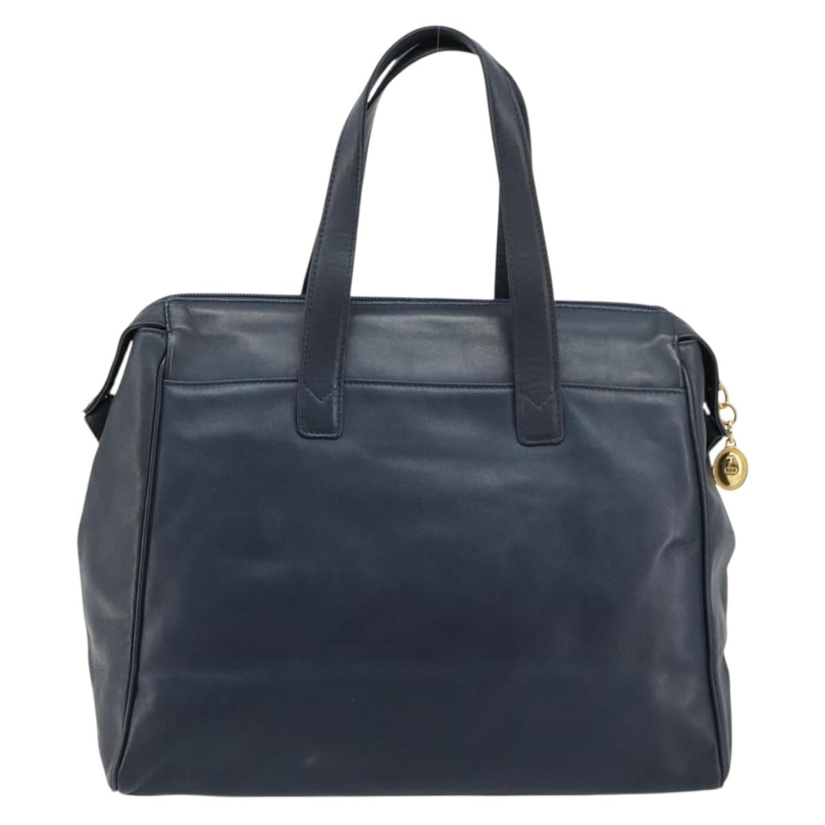 Christian Dior Hand Bag Leather Navy Gold Auth ka4387A