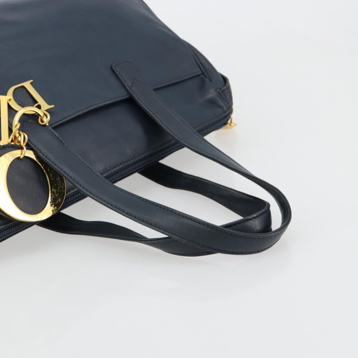 Christian Dior Hand Bag Leather Navy Gold Auth ka4387A