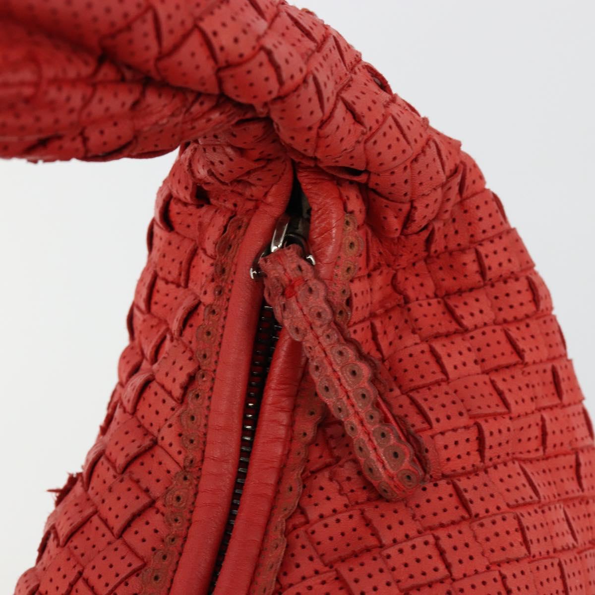 BOTTEGA VENETA INTRECCIATO Hobo Bag Leather Red Silver 115653 Auth ka4388V