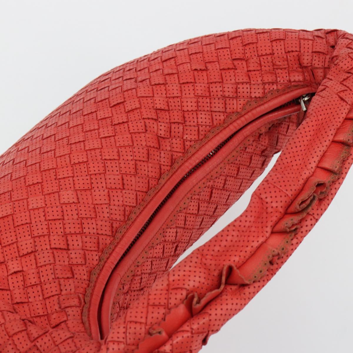 BOTTEGA VENETA INTRECCIATO Hobo Bag Leather Red Silver 115653 Auth ka4388V