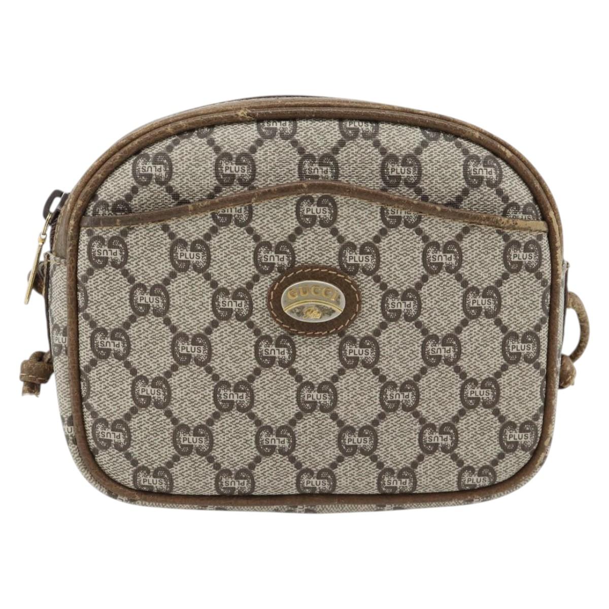 GUCCI GG Plus Supreme Shoulder Bag PVC Beige Gold Auth ka4394
