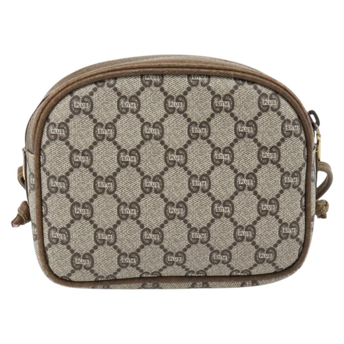 GUCCI GG Plus Supreme Shoulder Bag PVC Beige Gold Auth ka4394