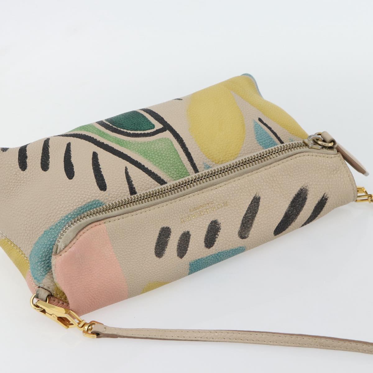 BURBERRY Shoulder Bag Leather Beige Gold Auth ka4396A