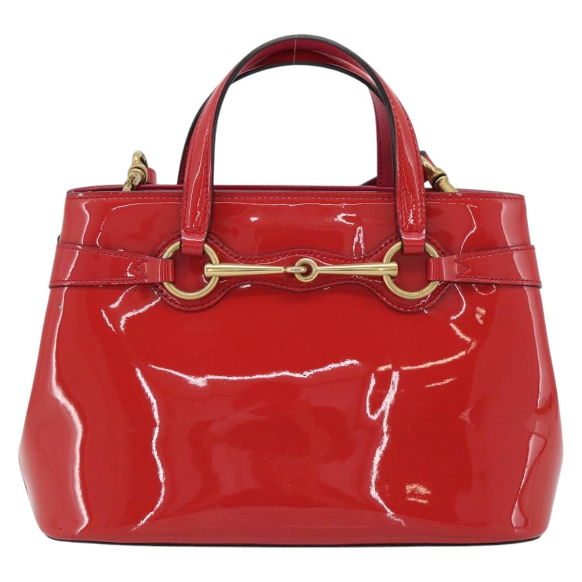 GUCCI Horsebit Hand Bag Patent leather 2way Pink Gold 371925 Auth ka4397A