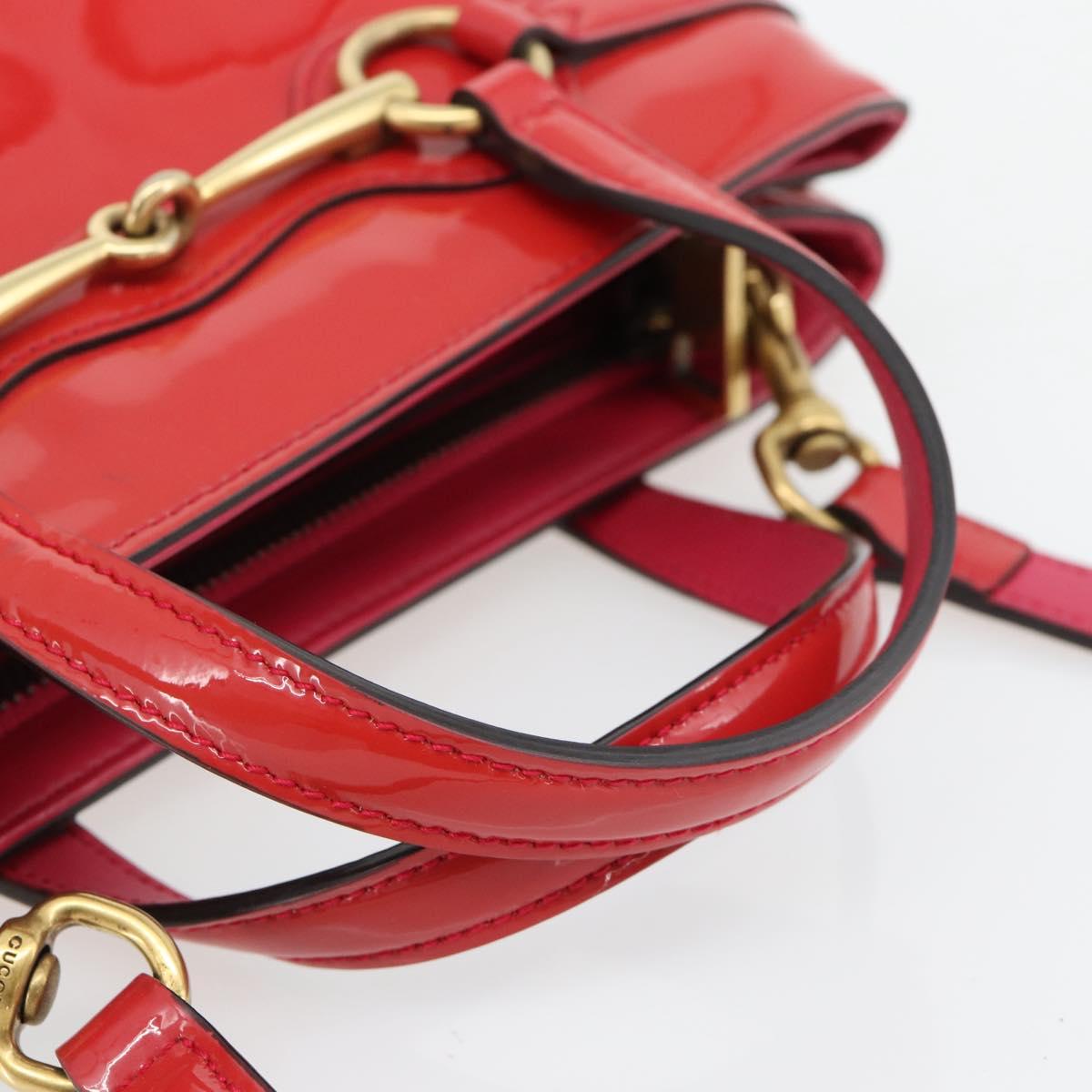 GUCCI Horsebit Hand Bag Patent leather 2way Pink Gold 371925 Auth ka4397A