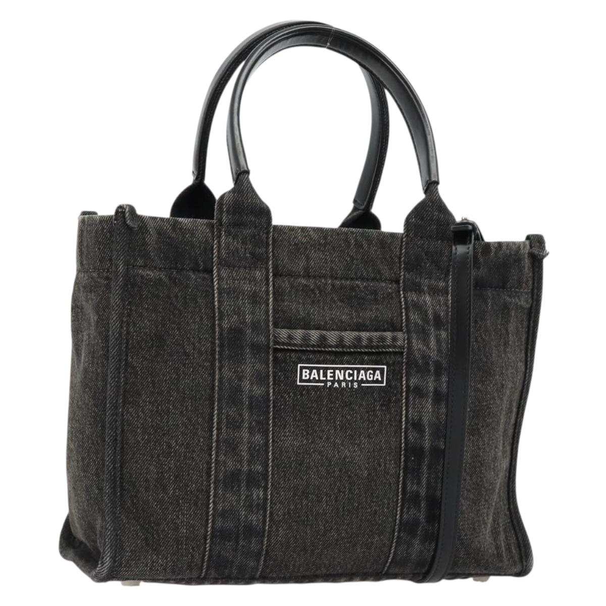 BALENCIAGA Hand Bag Denim 2way Black Silver 671402 Auth ka4398