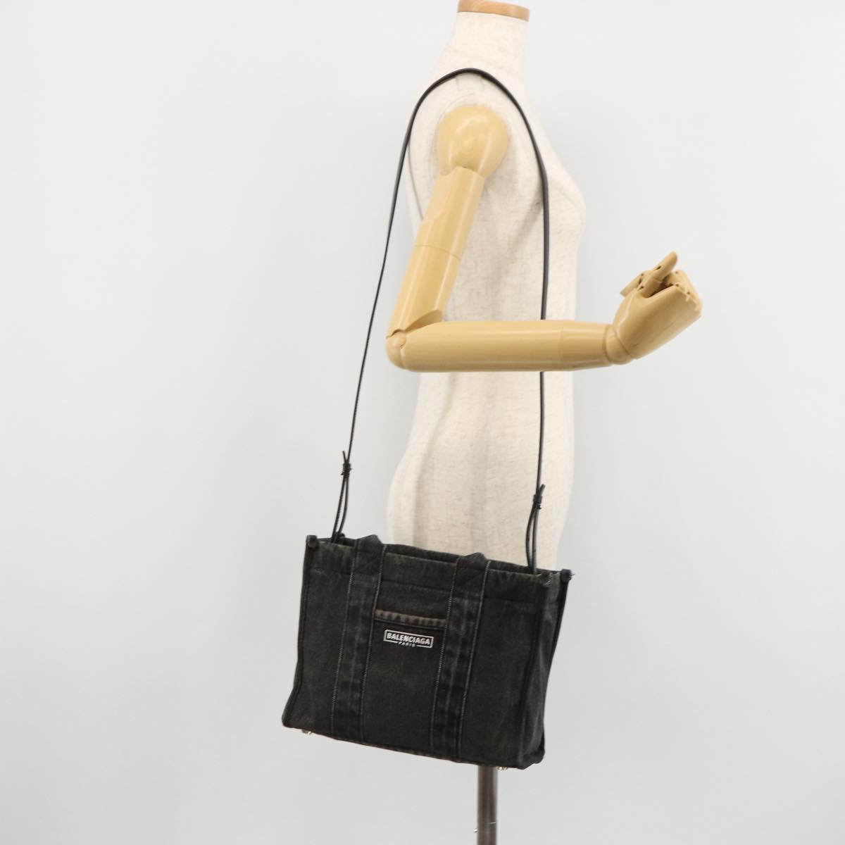 BALENCIAGA Hand Bag Denim 2way Black Silver 671402 Auth ka4398