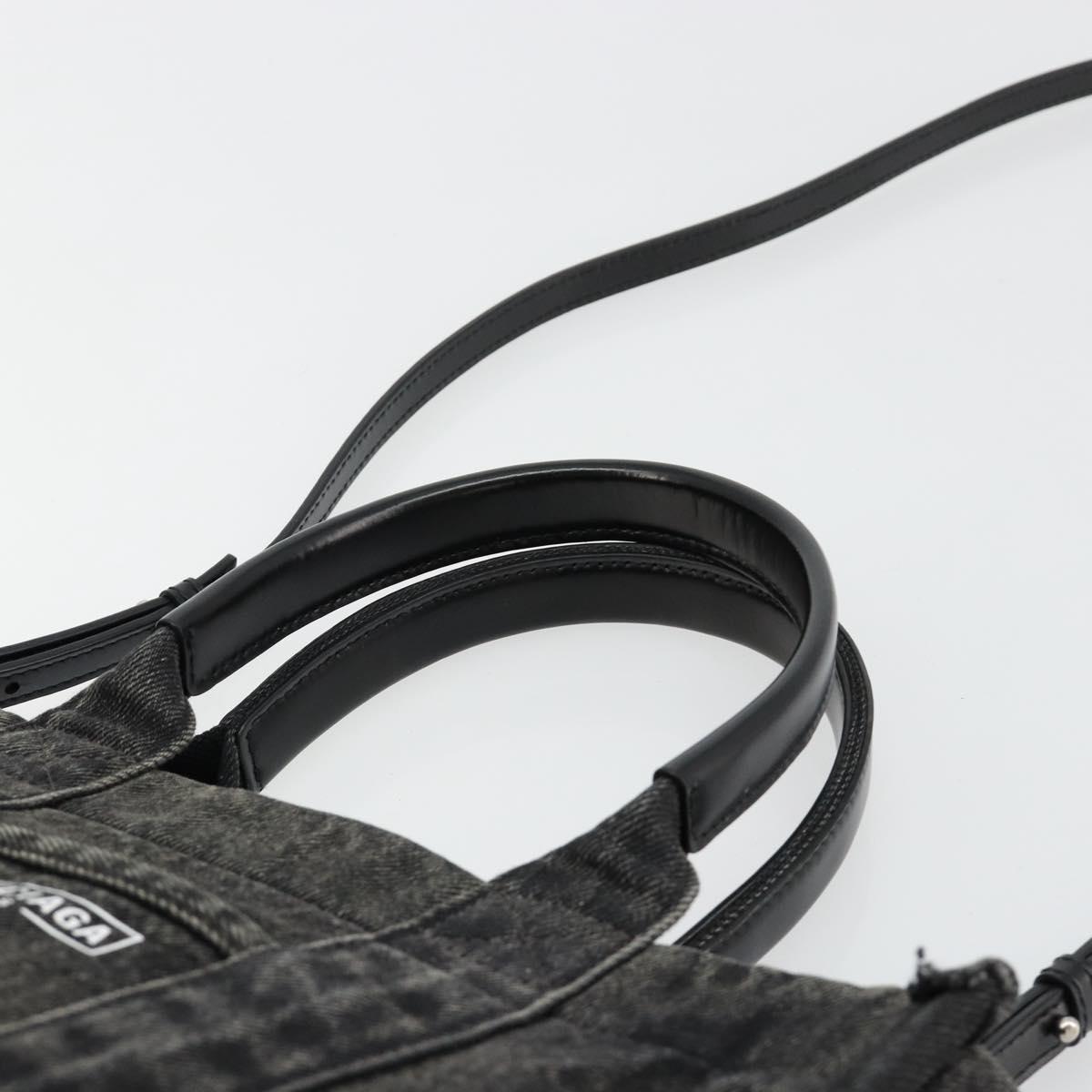 BALENCIAGA Hand Bag Denim 2way Black Silver 671402 Auth ka4398