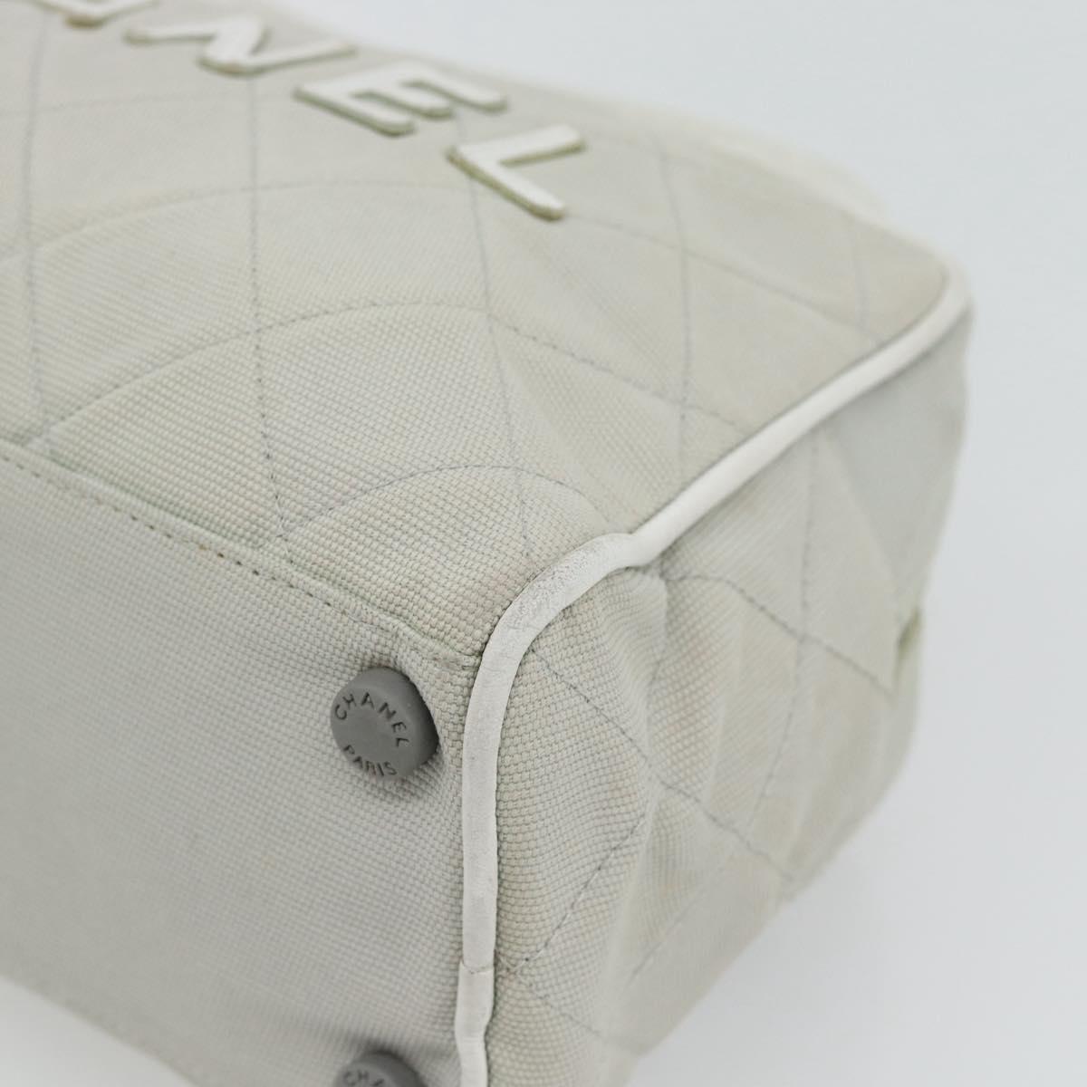 CHANEL Hand Bag Canvas Leather Gray Silver CC Auth ka4399A