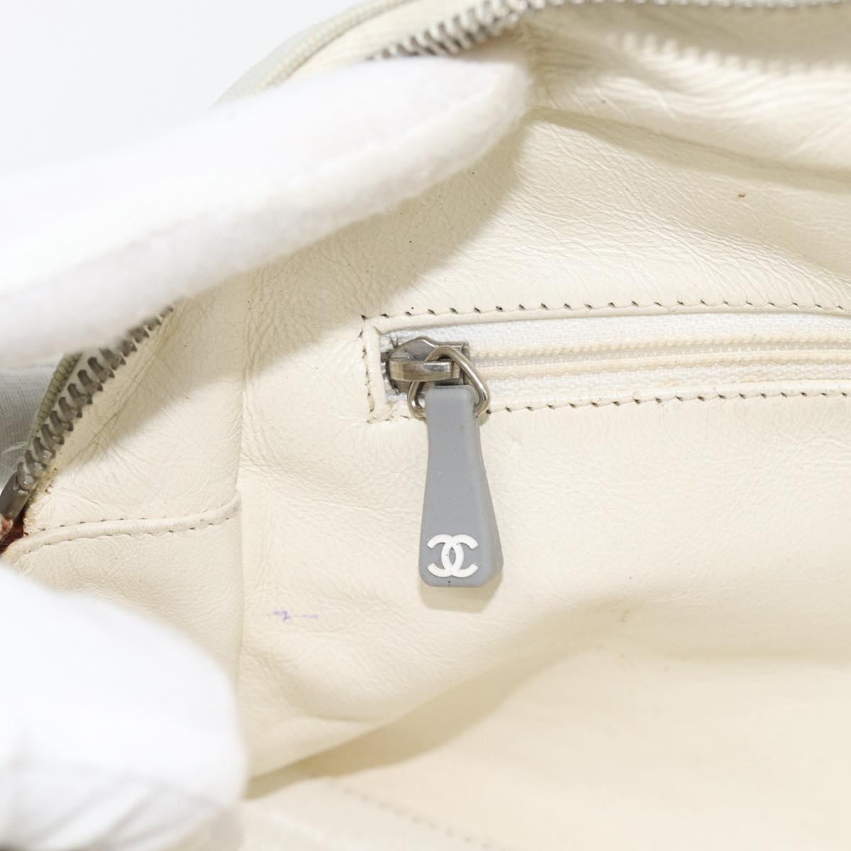 CHANEL Hand Bag Canvas Leather Gray Silver CC Auth ka4399A