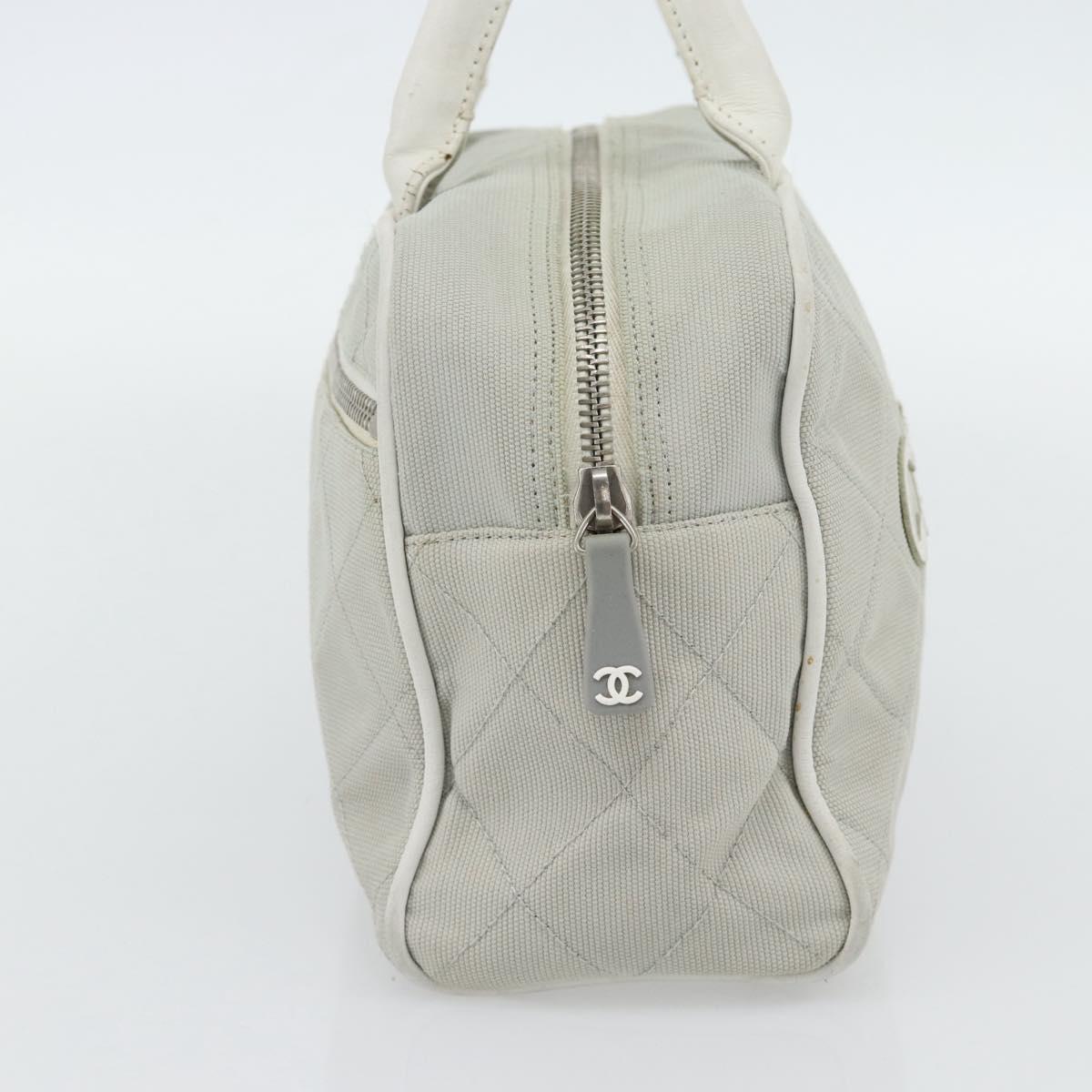 CHANEL Hand Bag Canvas Leather Gray Silver CC Auth ka4399A