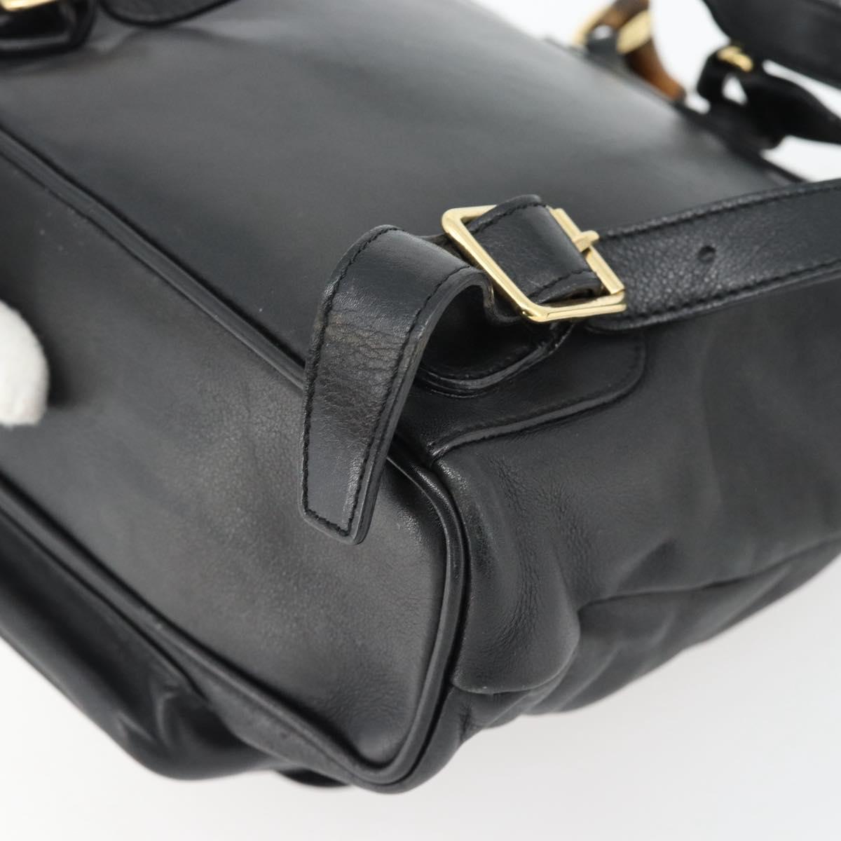 GUCCI Bamboo Backpack Leather Black Gold 003 2034 0030 Auth ka4402