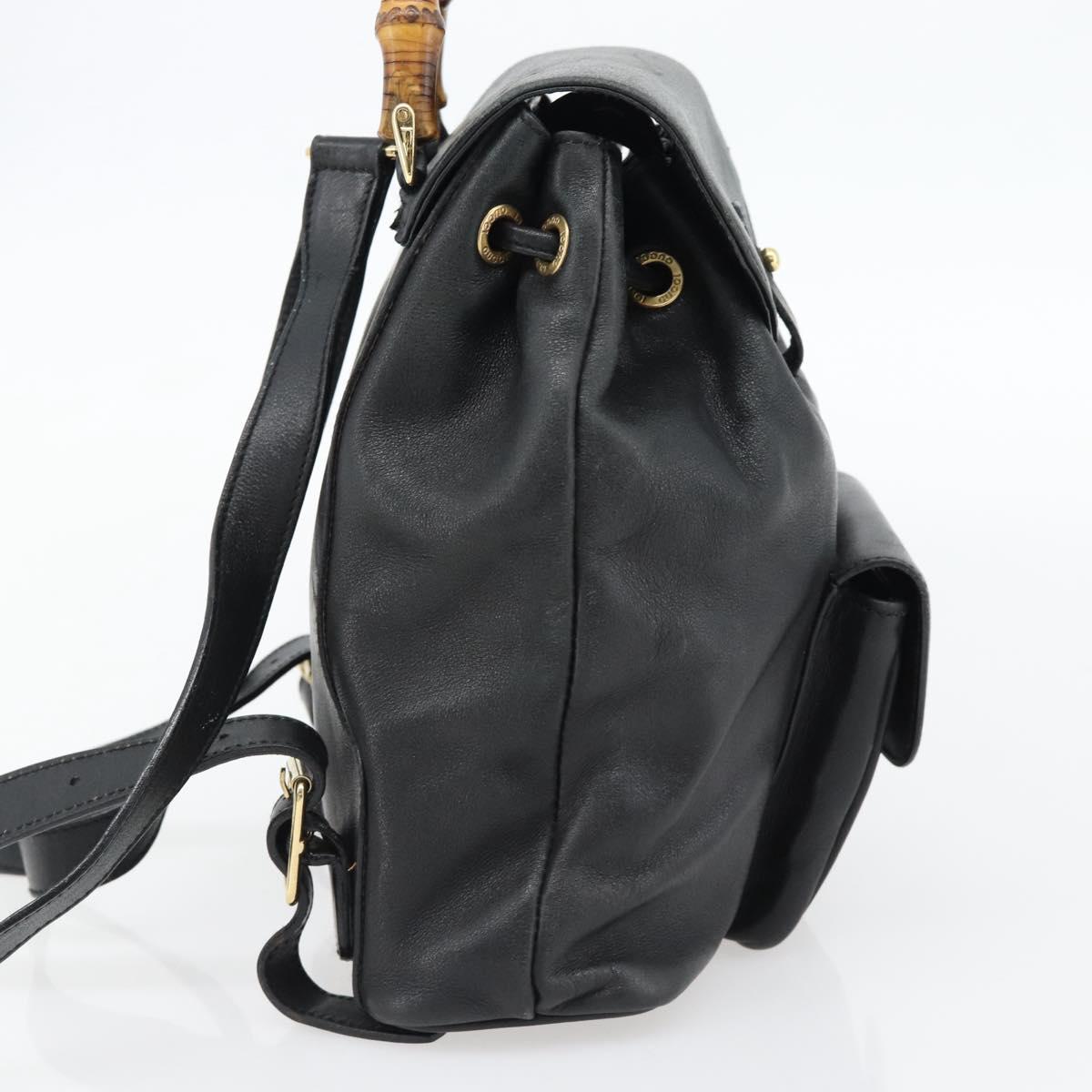 GUCCI Bamboo Backpack Leather Black Gold 003 2034 0030 Auth ka4402