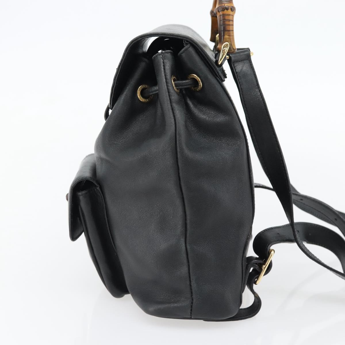 GUCCI Bamboo Backpack Leather Black Gold 003 2034 0030 Auth ka4402
