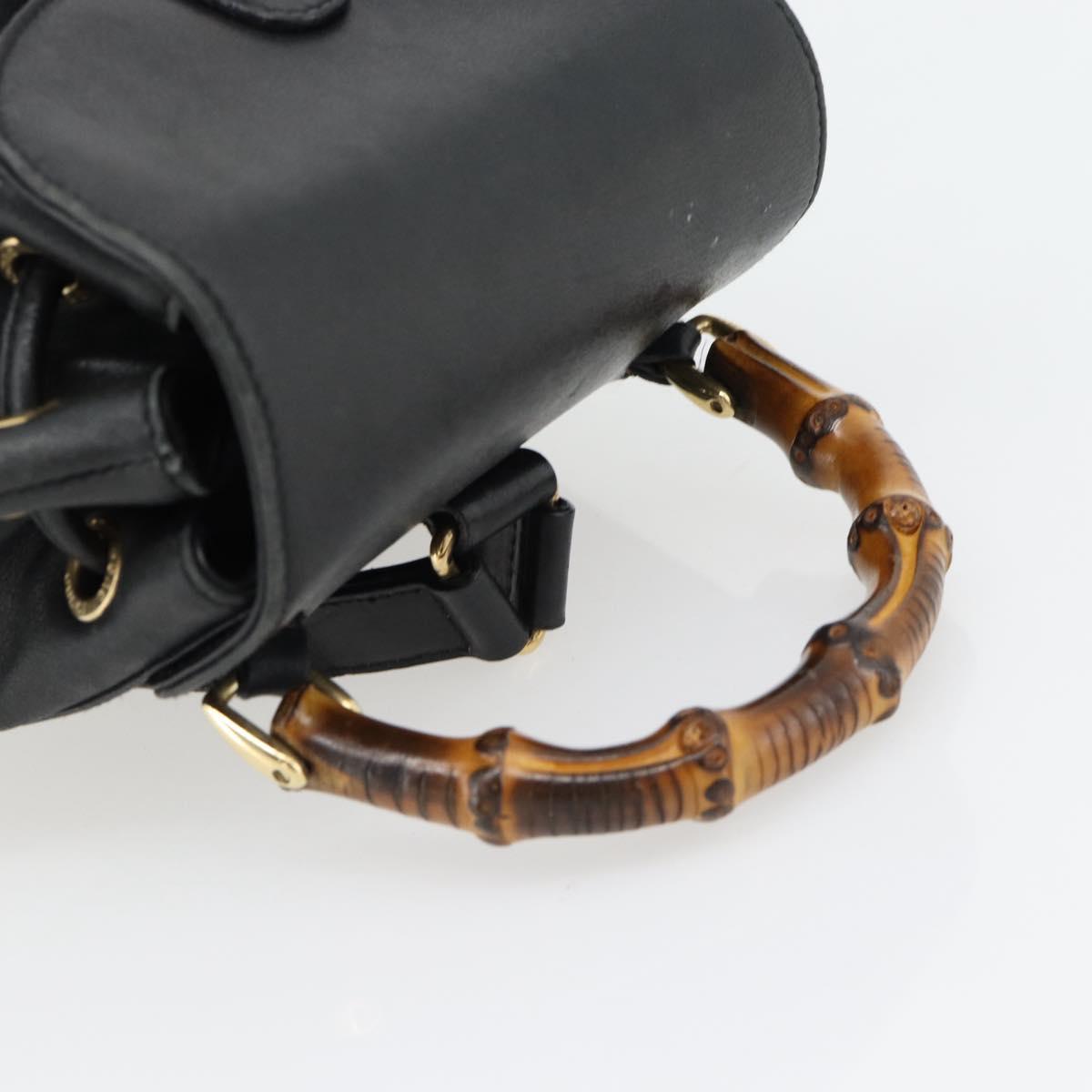 GUCCI Bamboo Backpack Leather Black Gold 003 2034 0030 Auth ka4402