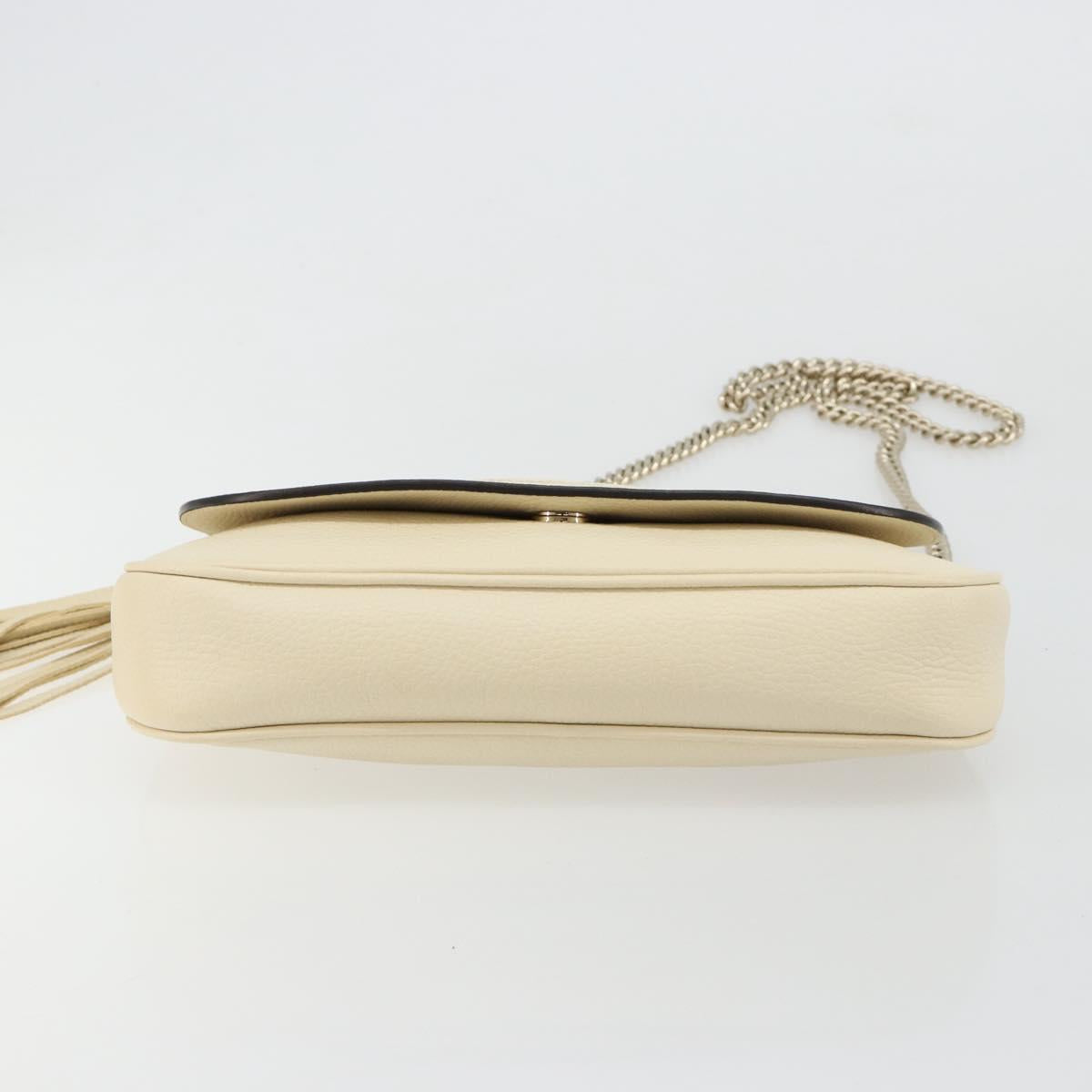 GUCCI Chain Soho Shoulder Bag Leather Outlet White Gold 536224 Auth ka4403A