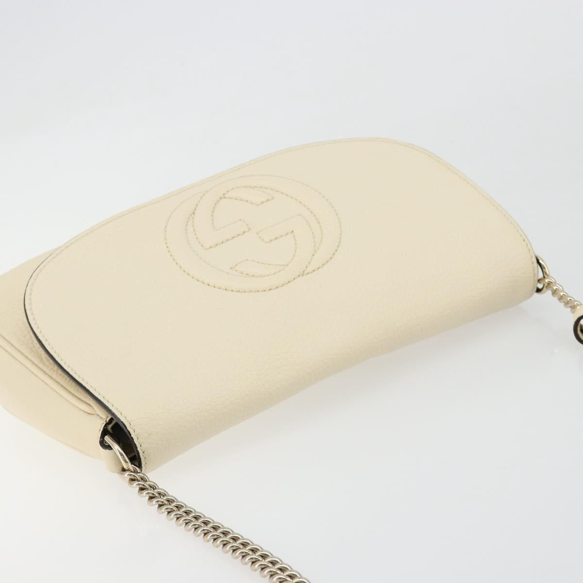 GUCCI Chain Soho Shoulder Bag Leather Outlet White Gold 536224 Auth ka4403A