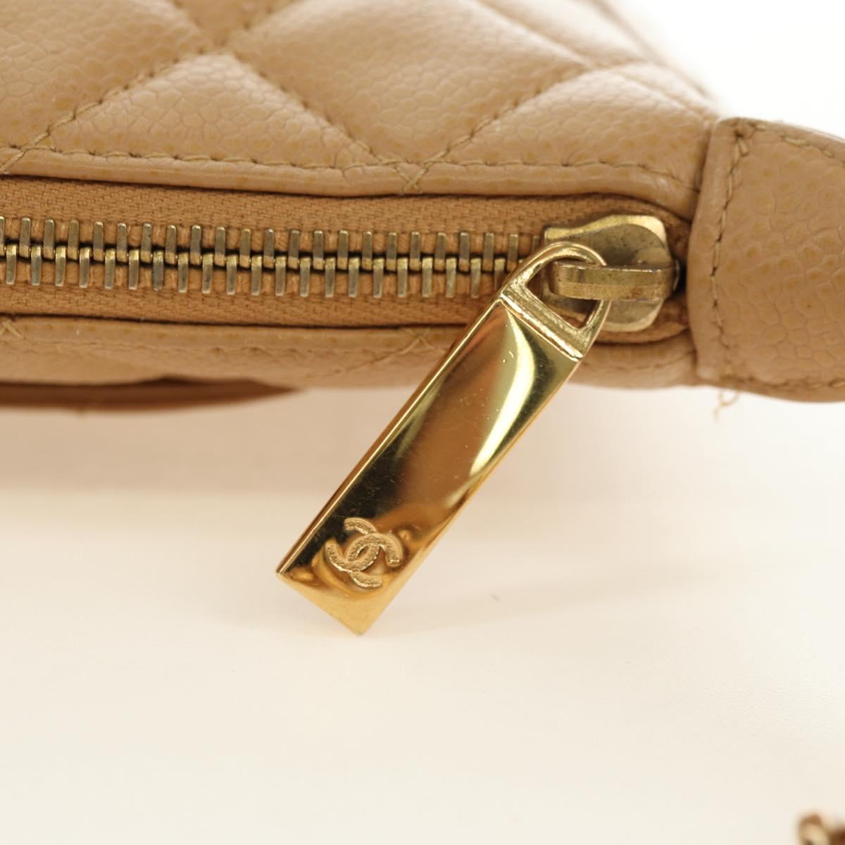 CHANEL Chain Shoulder Bag Caviar Skin Beige Gold CC Auth ka4405V
