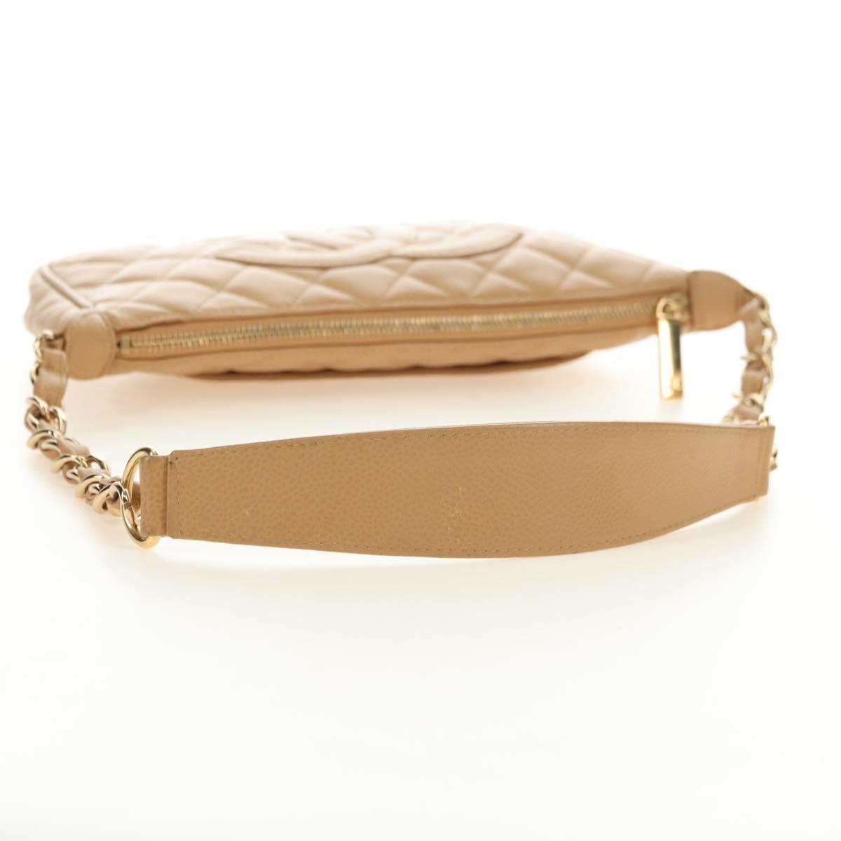 CHANEL Chain Shoulder Bag Caviar Skin Beige Gold CC Auth ka4405V