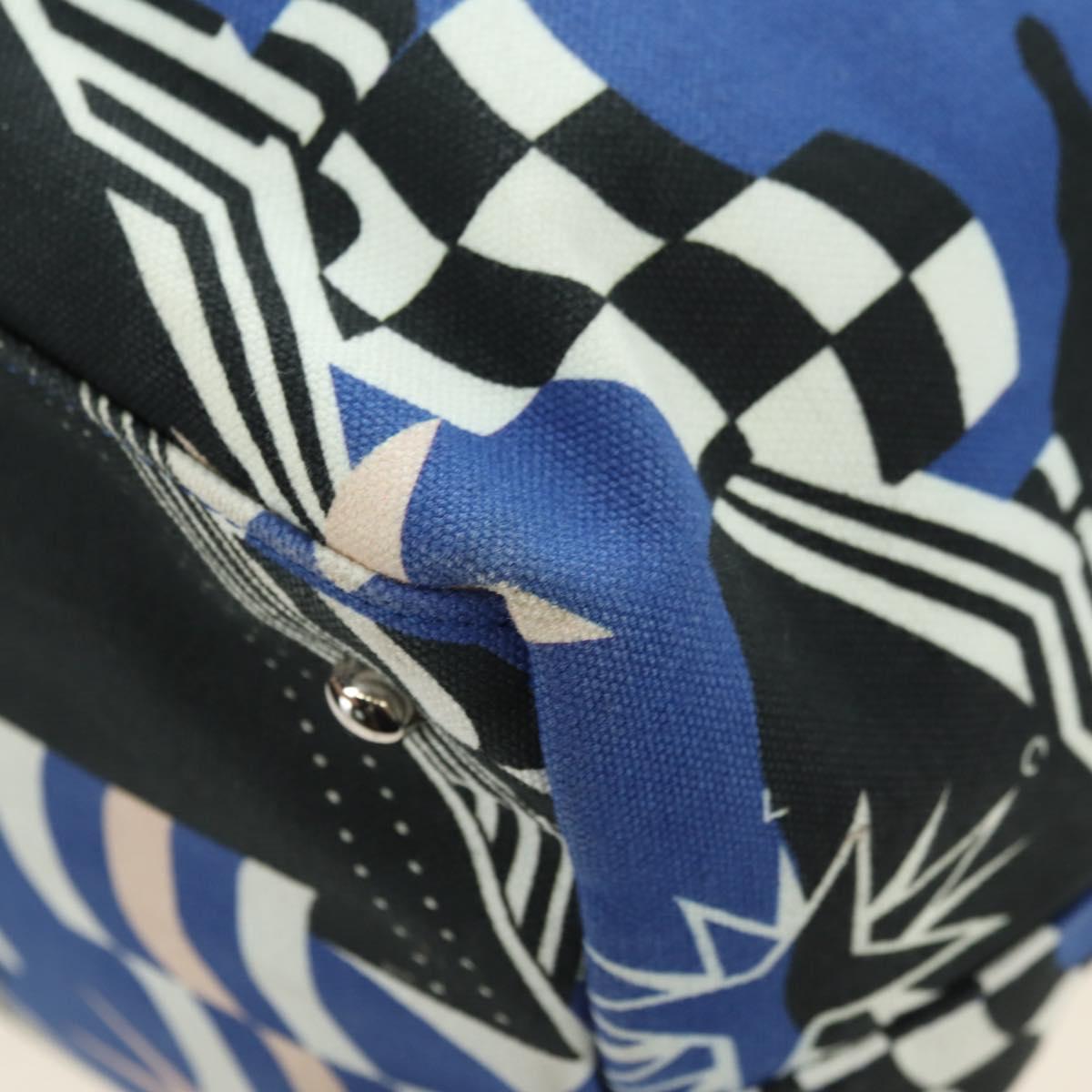 CHANEL La Pauza Hand Bag Canvas Leather 2way Blue Silver CC Auth ka4406SM