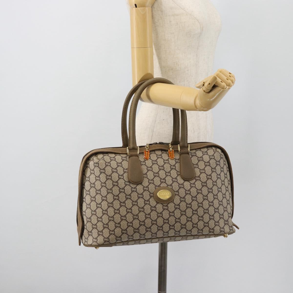 GUCCI GG Plus Supreme Hand Bag PVC Beige Gold Auth ka4413
