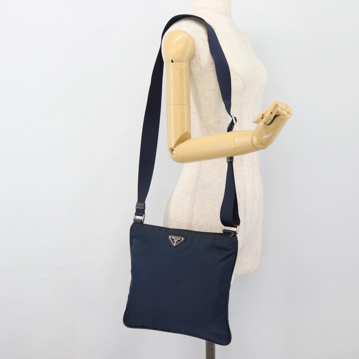 PRADA Shoulder Bag Nylon Navy Silver Auth ka4414A