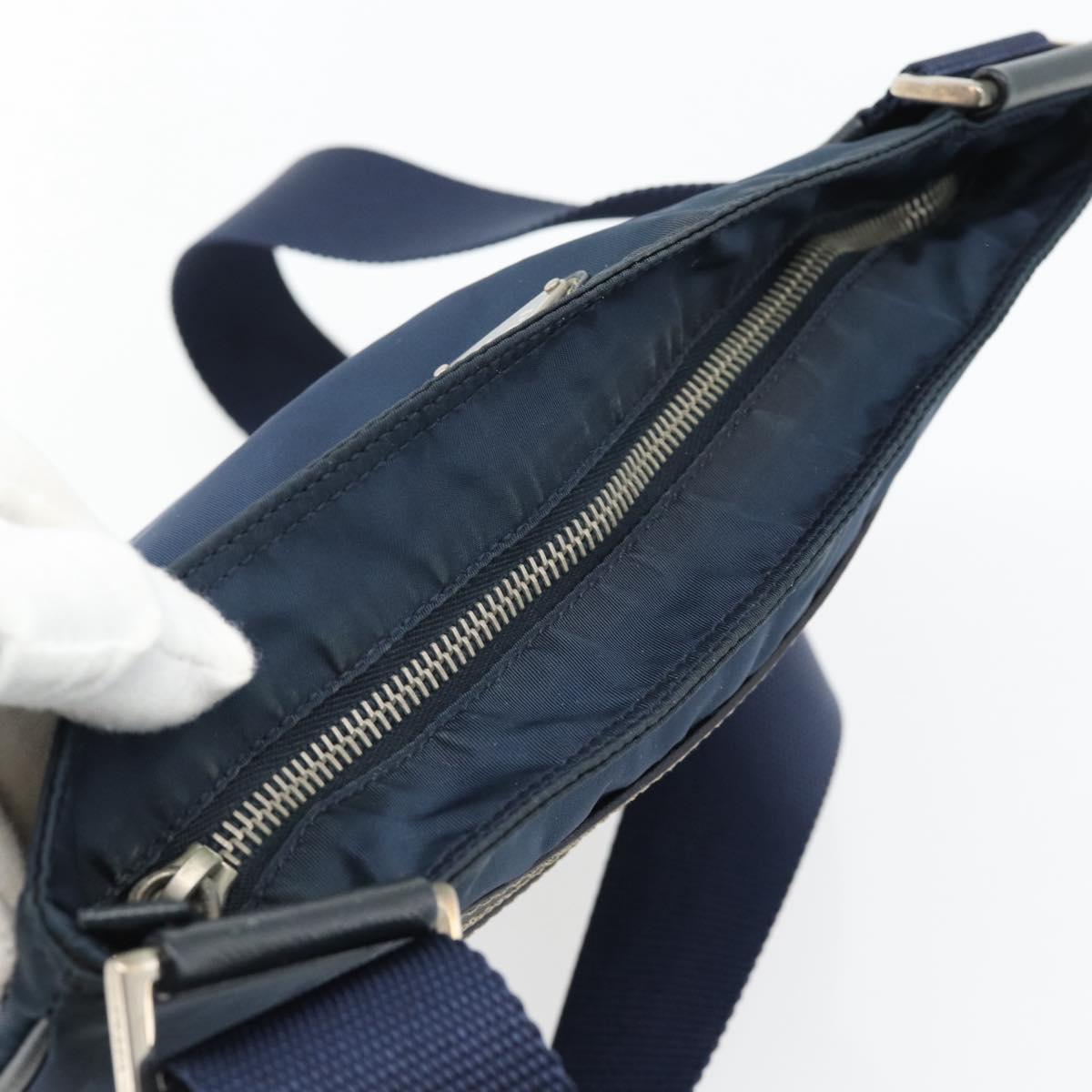 PRADA Shoulder Bag Nylon Navy Silver Auth ka4414A