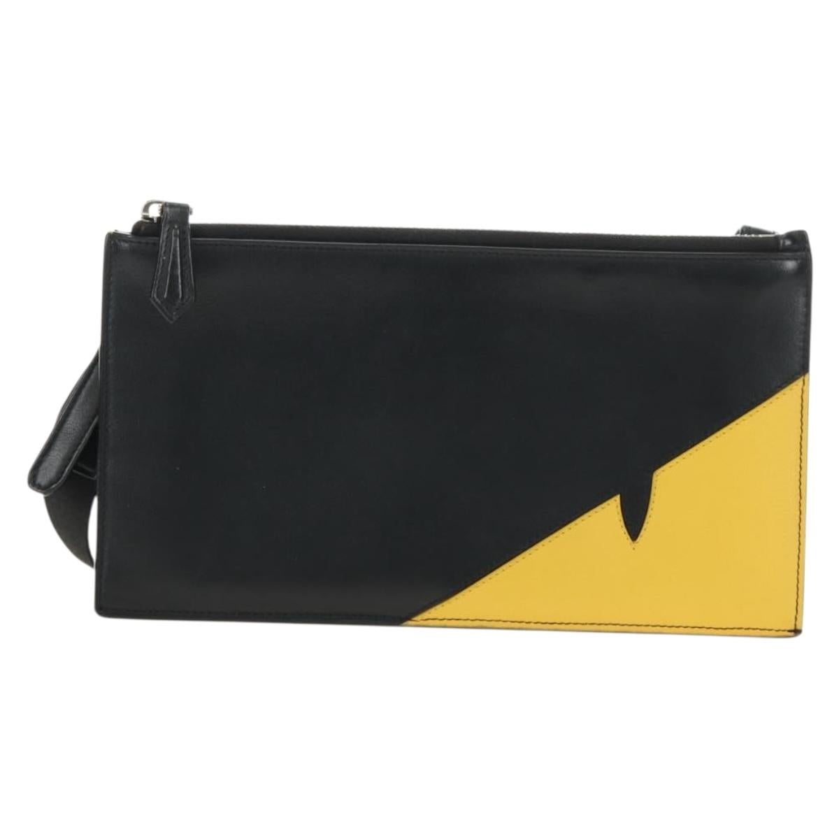 FENDI Bugs Monster Shoulder Bag Leather Black Silver Auth ka4417M
