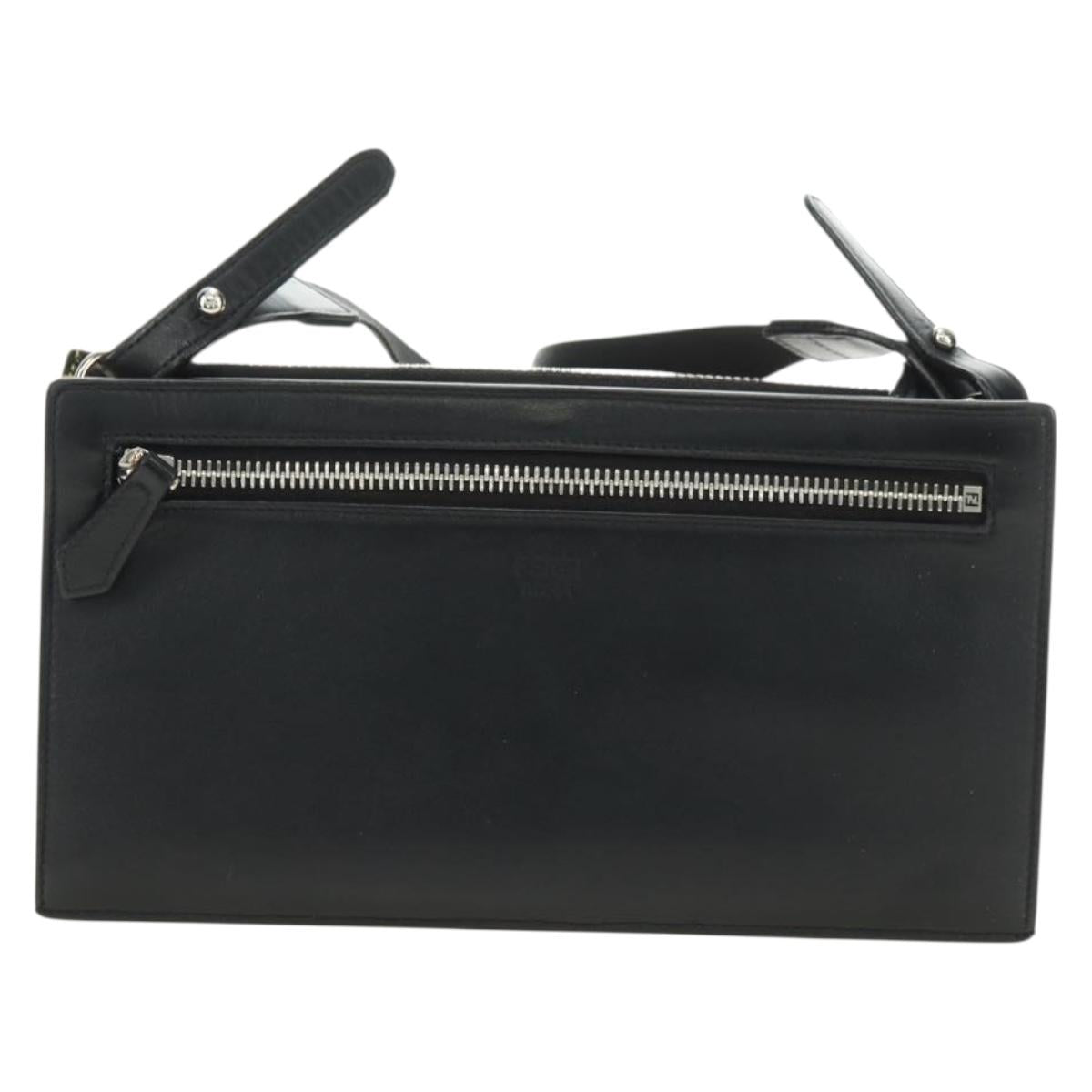 FENDI Bugs Monster Shoulder Bag Leather Black Silver Auth ka4417M