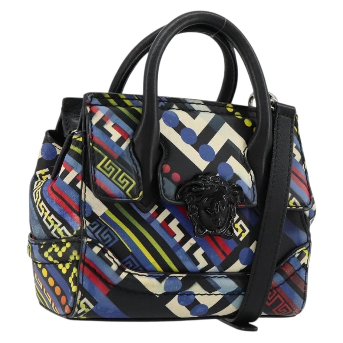 Gianni Versace Hand Bag Leather 2way Multicolor Silver Auth ka4419