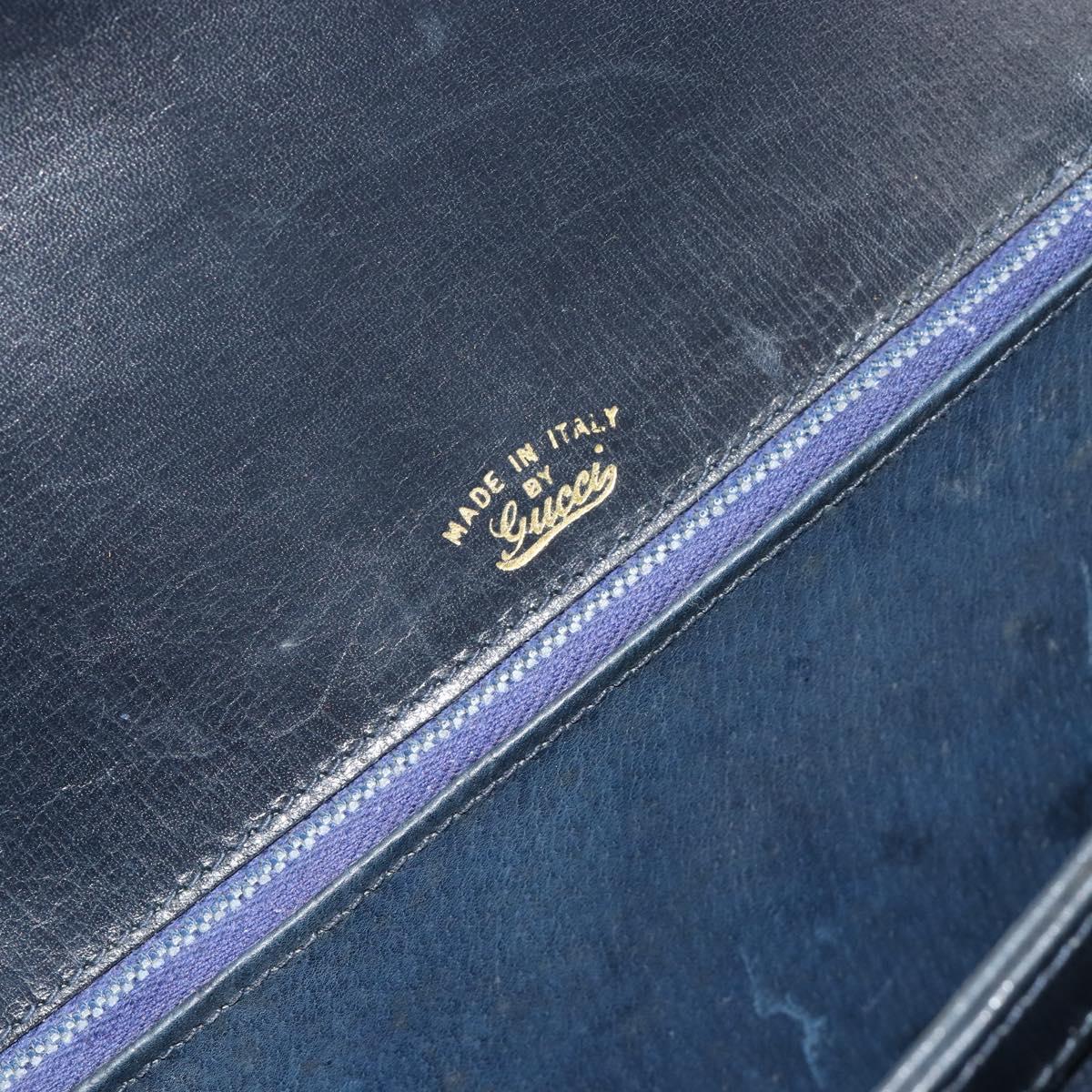 GUCCI Hand Bag Leather Navy Gold Auth ka4422