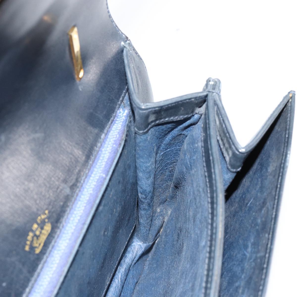 GUCCI Hand Bag Leather Navy Gold Auth ka4422