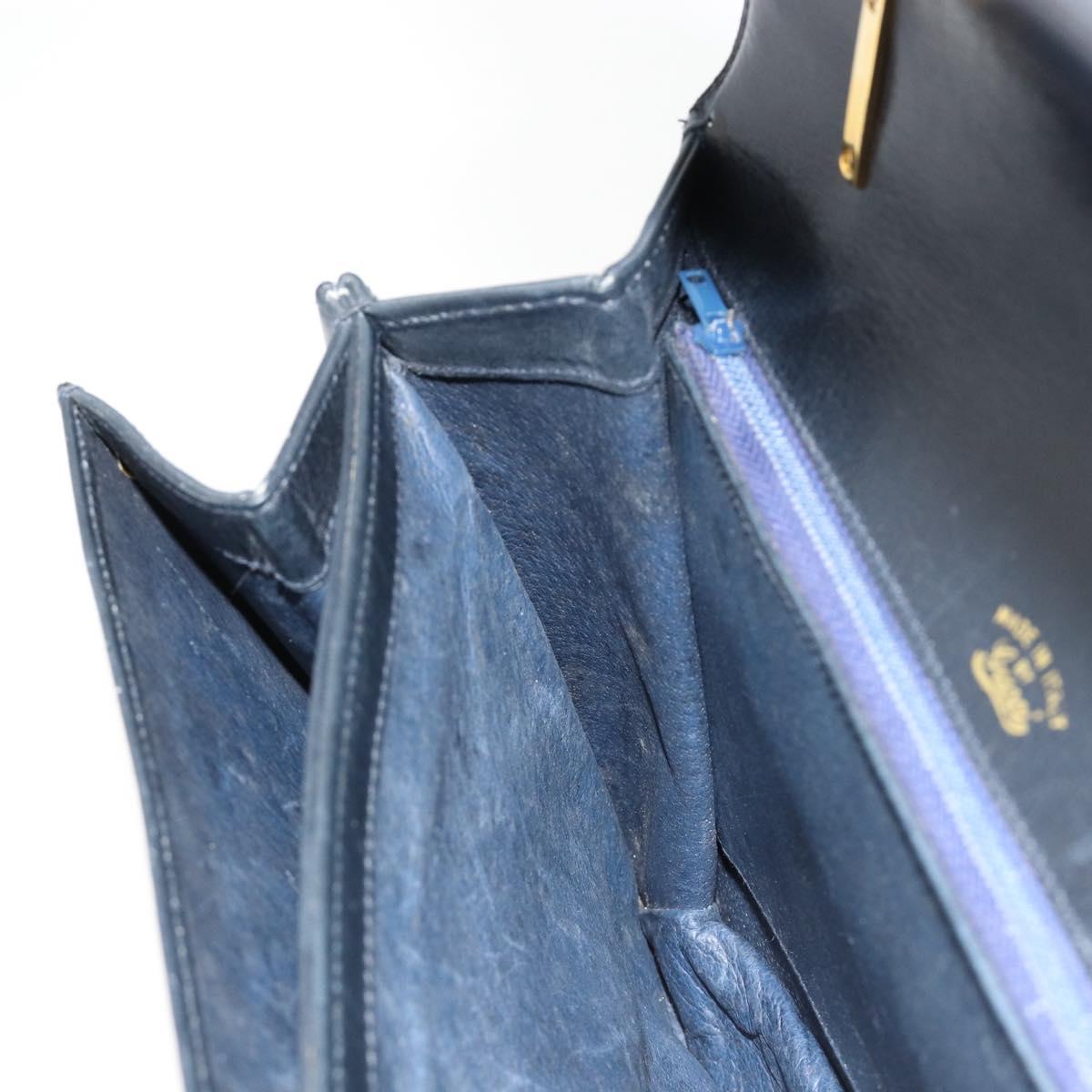 GUCCI Hand Bag Leather Navy Gold Auth ka4422