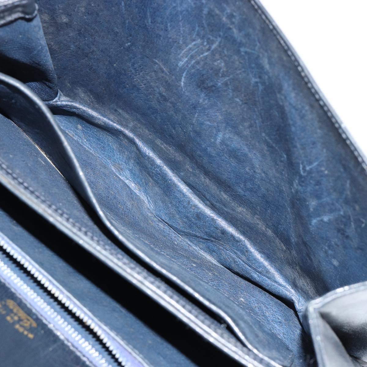 GUCCI Hand Bag Leather Navy Gold Auth ka4422