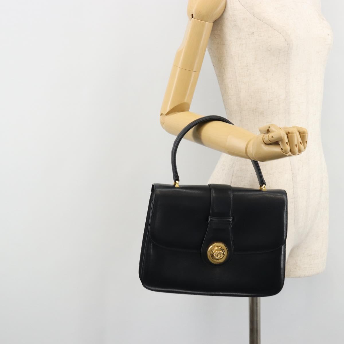 GUCCI Hand Bag Leather Navy Gold Auth ka4422
