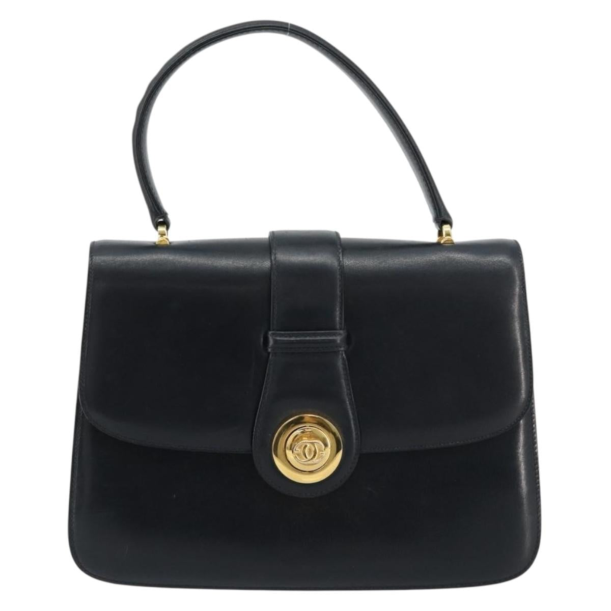 GUCCI Hand Bag Leather Navy Gold Auth ka4422