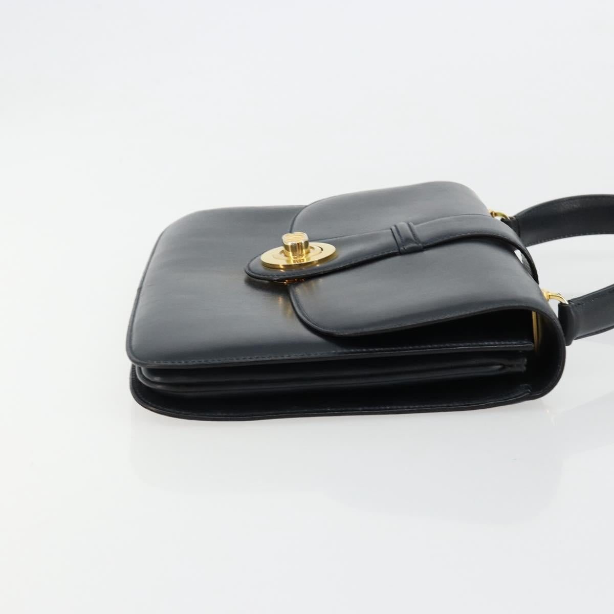 GUCCI Hand Bag Leather Navy Gold Auth ka4422