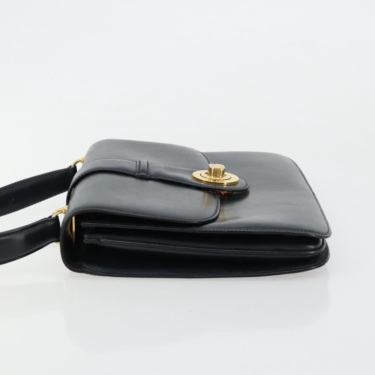 GUCCI Hand Bag Leather Navy Gold Auth ka4422