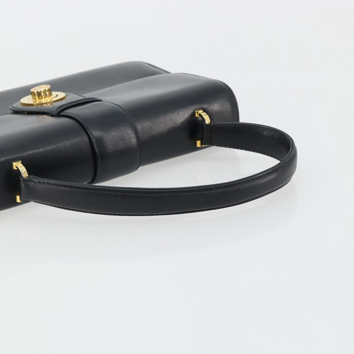GUCCI Hand Bag Leather Navy Gold Auth ka4422