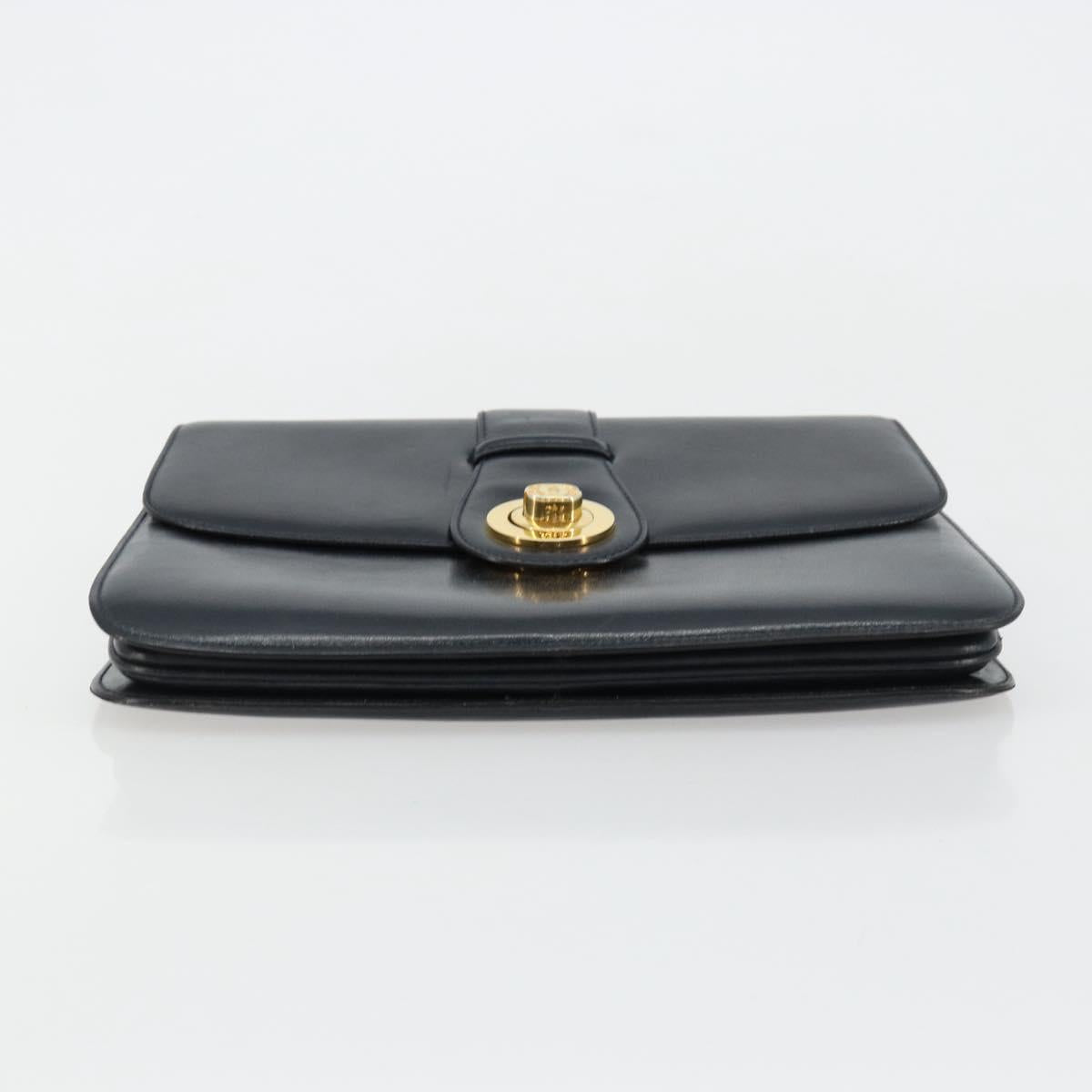 GUCCI Hand Bag Leather Navy Gold Auth ka4422