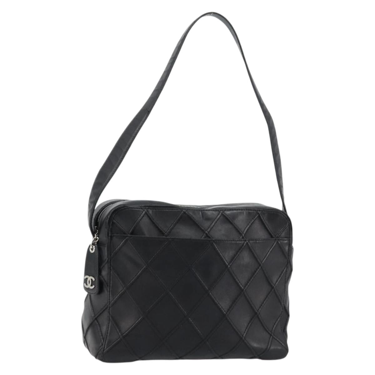 CHANEL Bicolore Shoulder Bag Leather Black Silver CC Auth ka4426