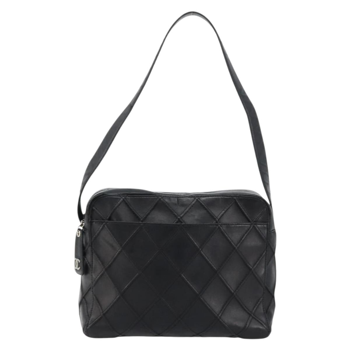 CHANEL Bicolore Shoulder Bag Leather Black Silver CC Auth ka4426