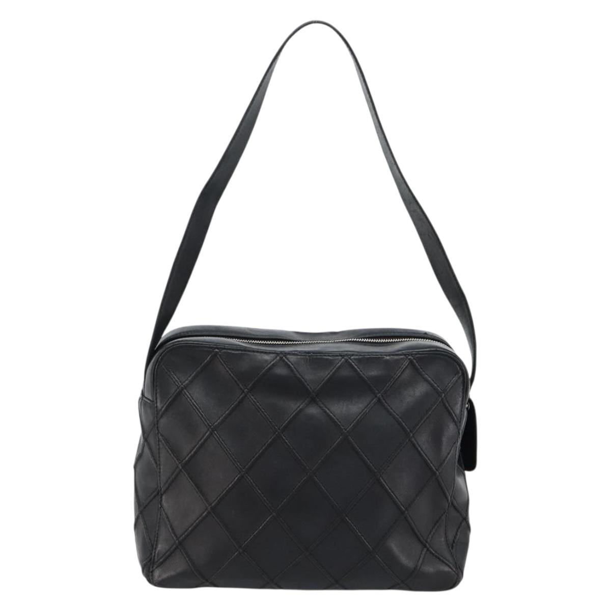 CHANEL Bicolore Shoulder Bag Leather Black Silver CC Auth ka4426
