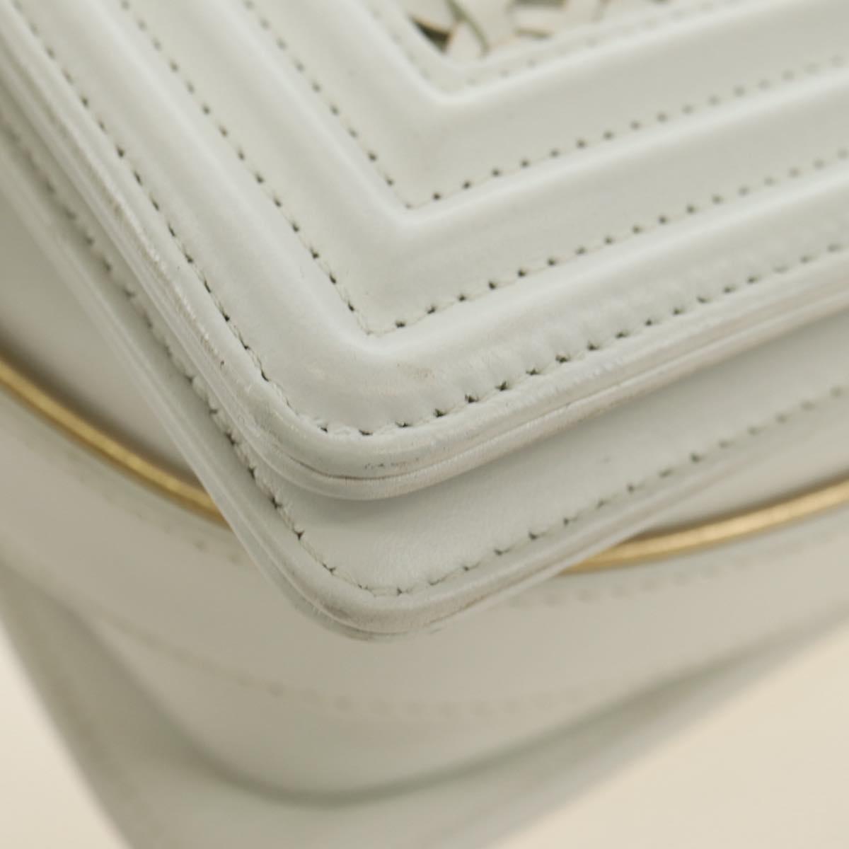 CHANEL Chain Boy Chanel Shoulder Bag Leather White Gold CC Auth ka4428V