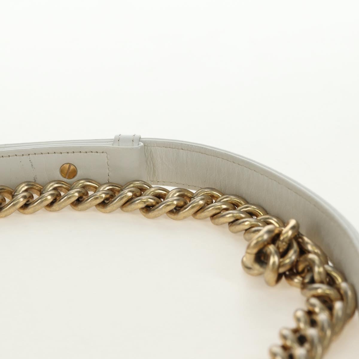 CHANEL Chain Boy Chanel Shoulder Bag Leather White Gold CC Auth ka4428V