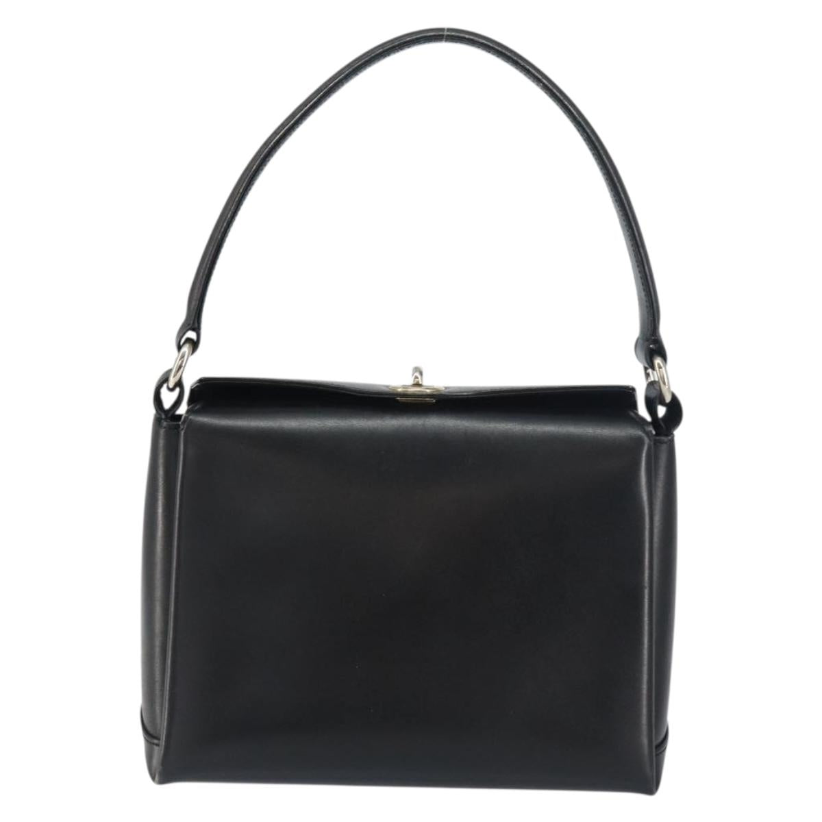 GUCCI Hand Bag Leather Black Silver Auth ka443