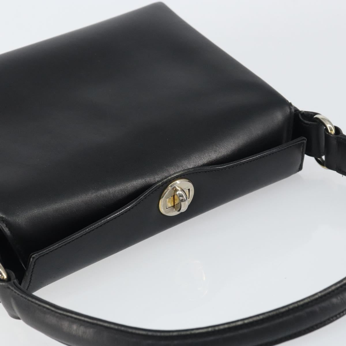 GUCCI Hand Bag Leather Black Silver Auth ka443